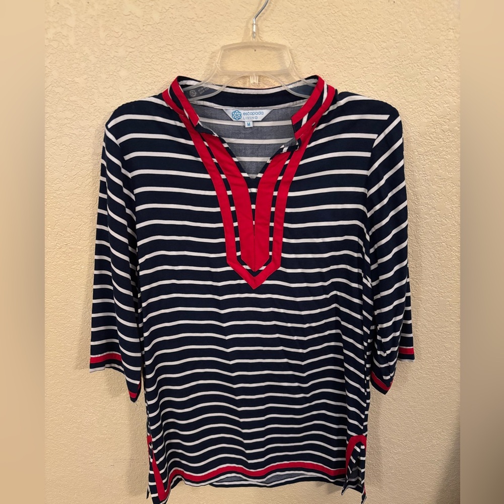 Escapada Red, White and Blue Nautical Striped Women’s Tunic, Size M